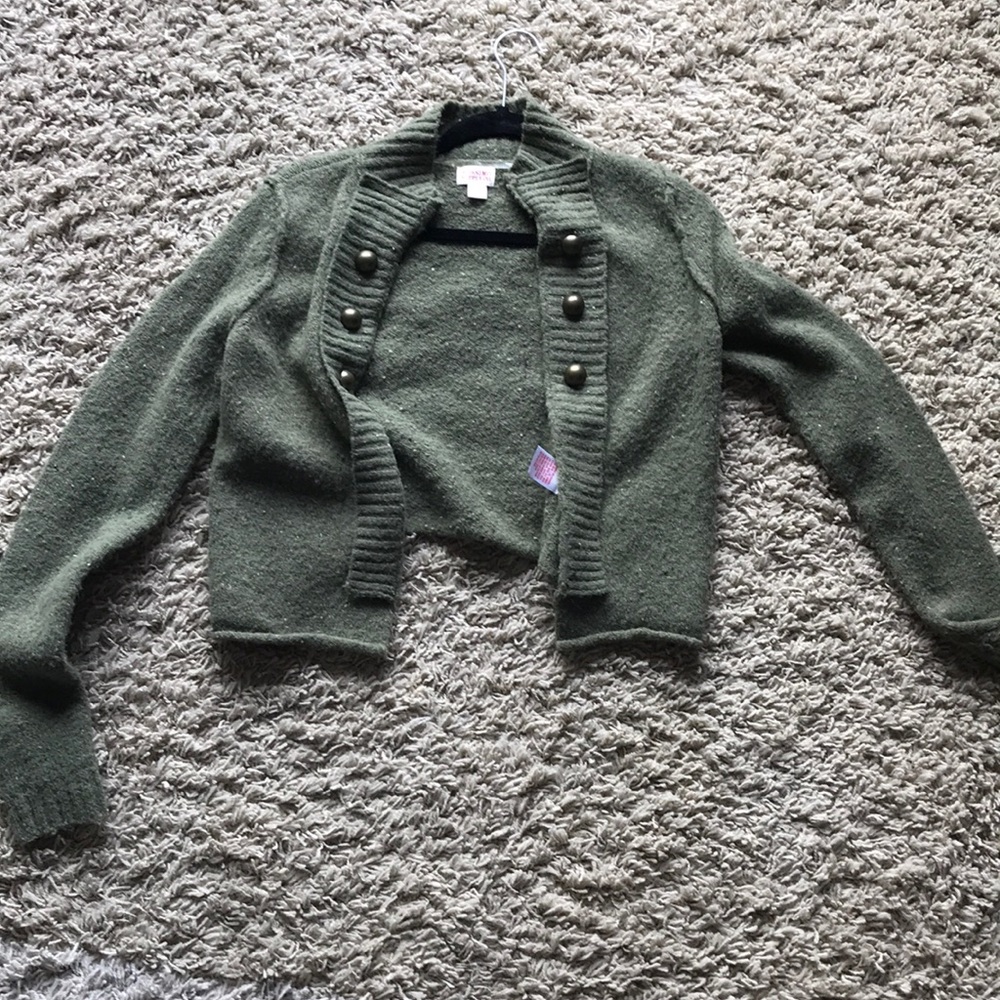 Green Military Inspired Cropped Sweater